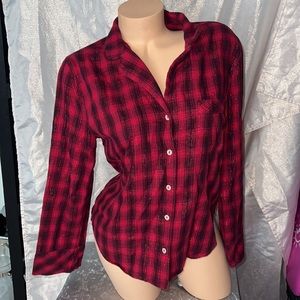 Victoria secret sparkle top button up pj red plaid glitter black purple cute